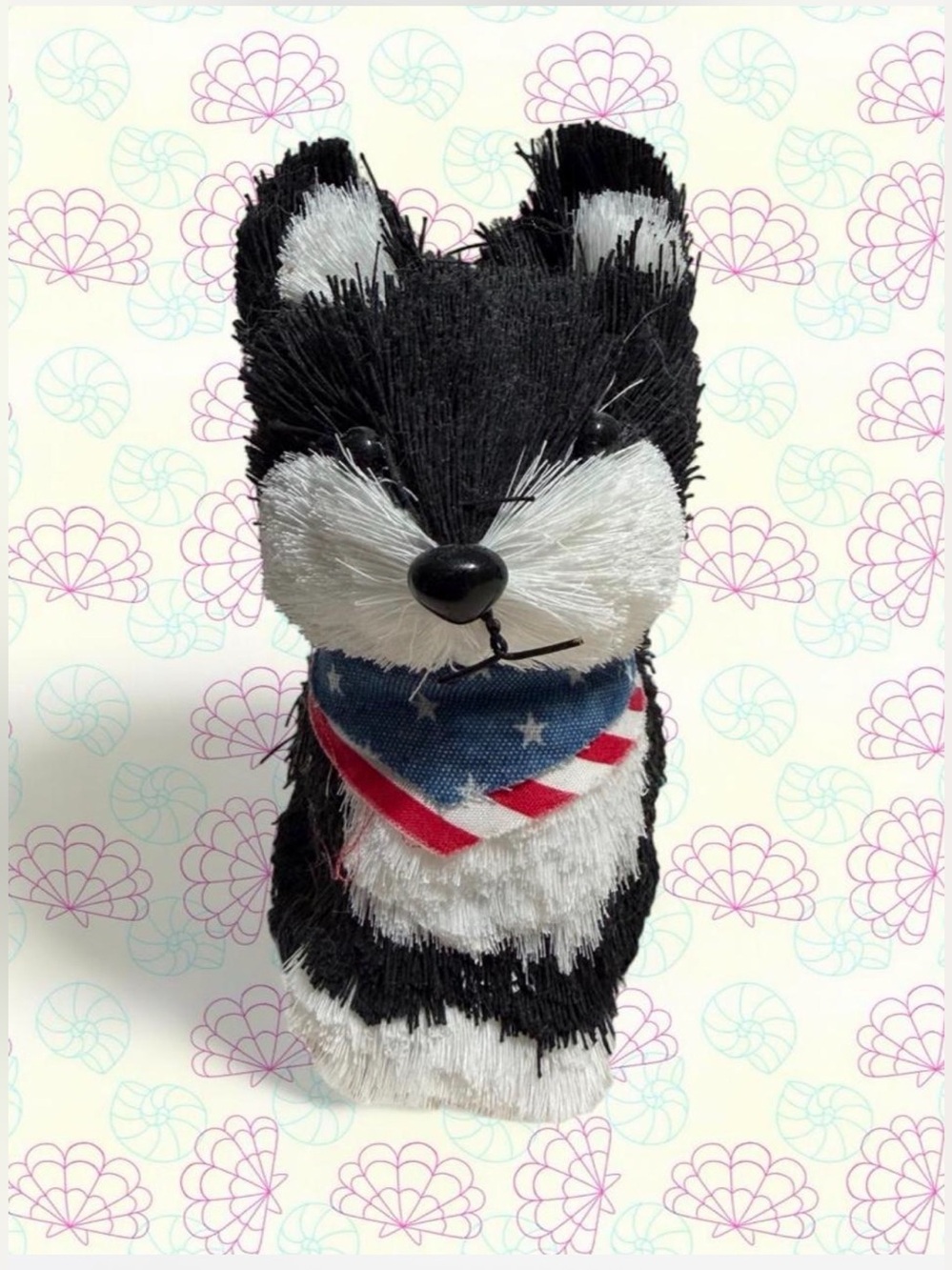 Black & White Husky Plush Toy with Stars-and-Stripes Bandana